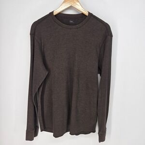 Gap Thermal Shirt Mens Large Brown Long Sleeve Waffle Knit Crew Neck